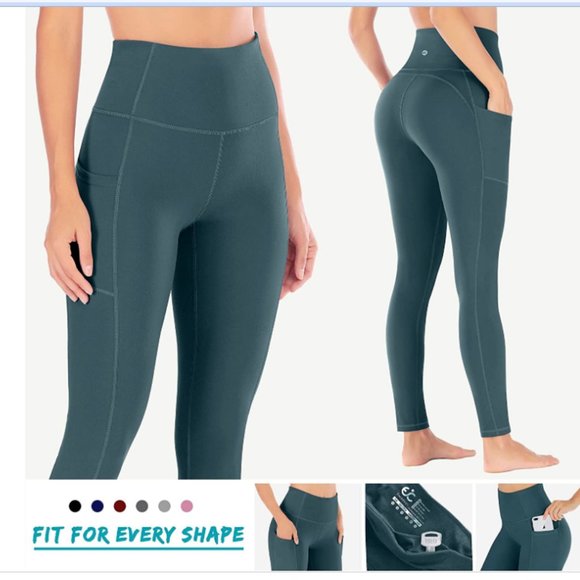 Ewedoos Women'S Yoga Pants with Thigh Pockets Small Dark Green Fleece Feel - Picture 3 of 16